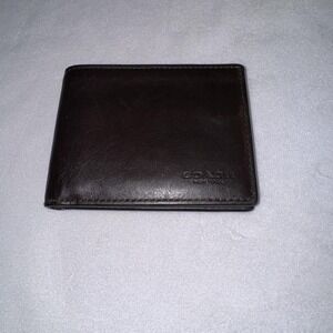 Coach Wallet Mens Brown Genuine Sport Calf Leather Bifold Slim ID Card Holder